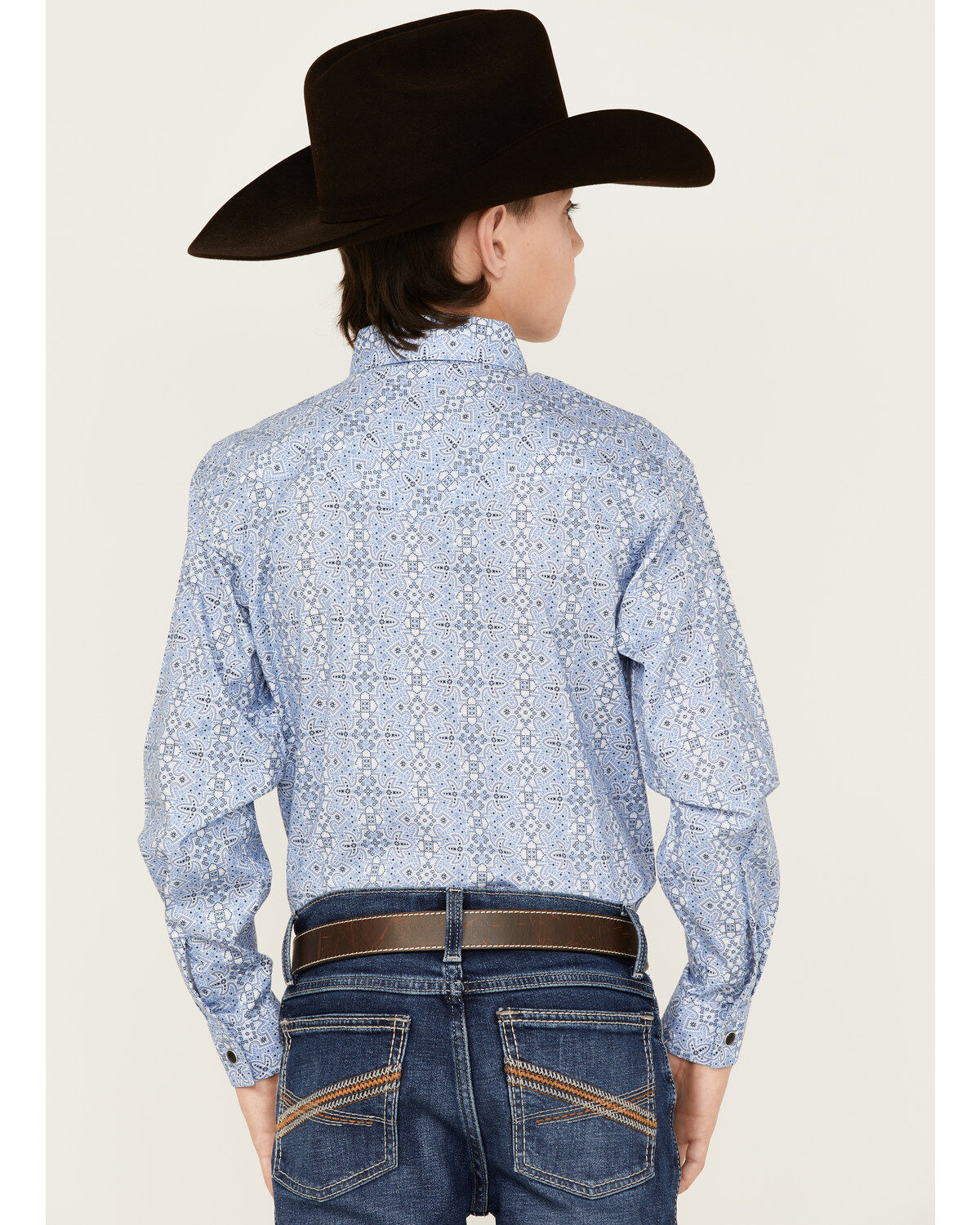 Rock & Roll Denim Boys' Medallion Print Long Sleeve Western Snap Shirt