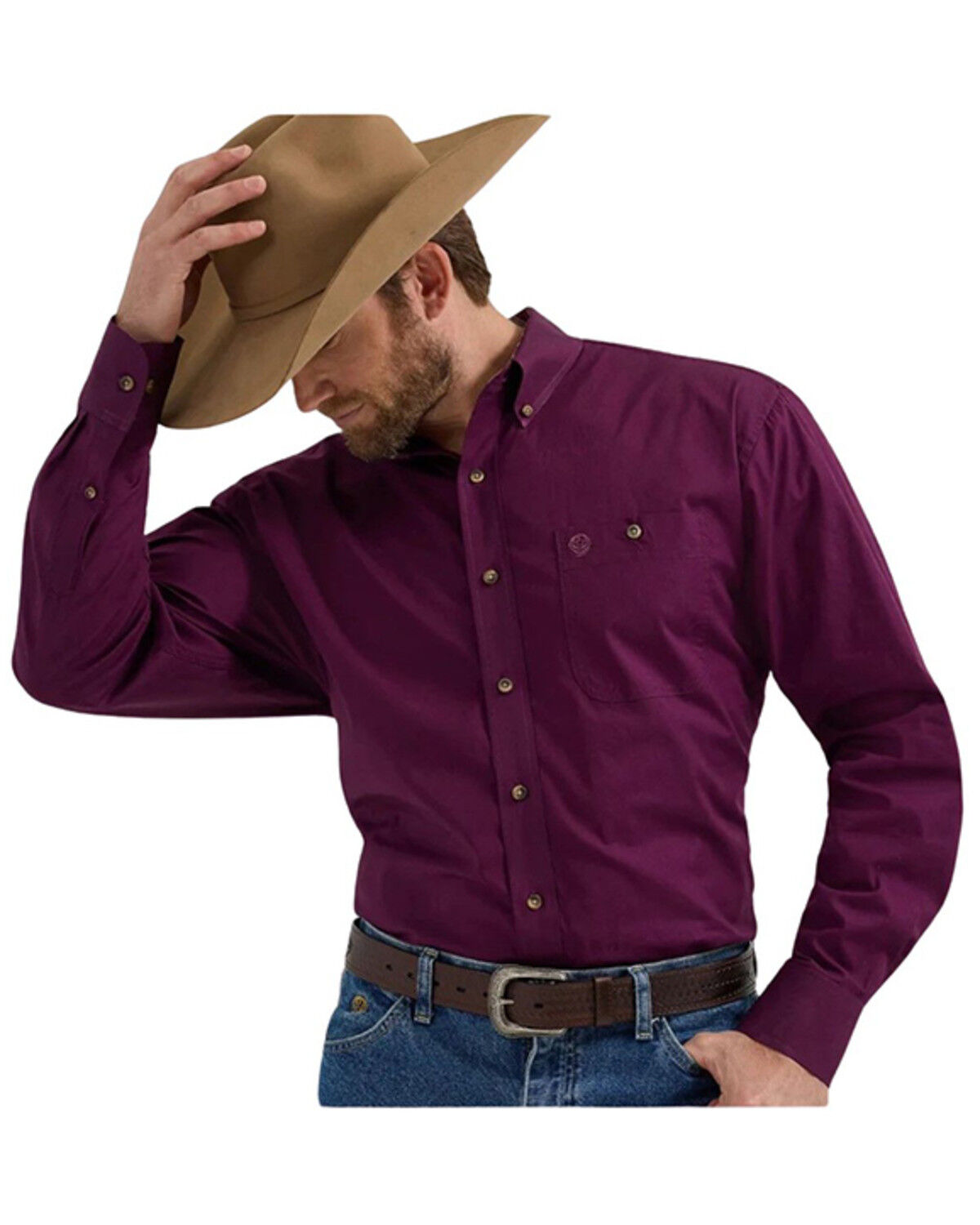 George Strait by Wrangler Men's Solid Long Sleeve Button-Down Stretch Western Shirt - Tall