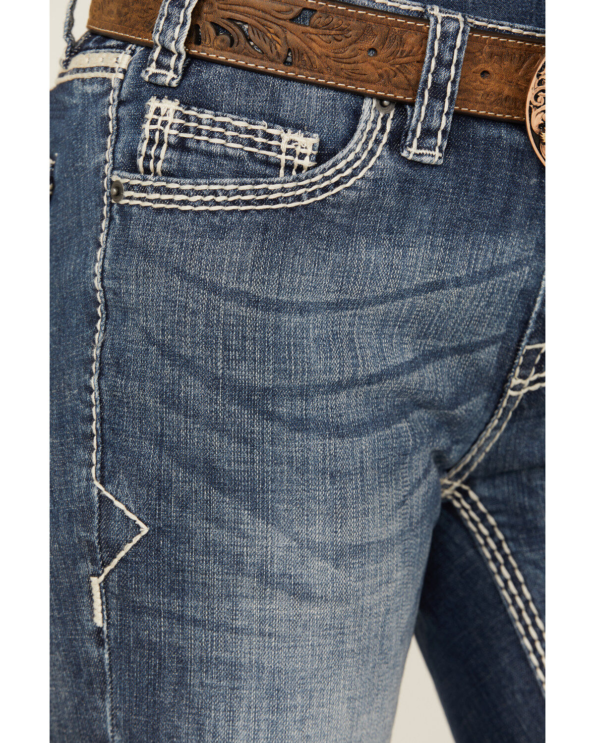 Rock & Roll Denim Women's Dark Wash Stitched Pocket Bootcut Stretch Denim Jeans