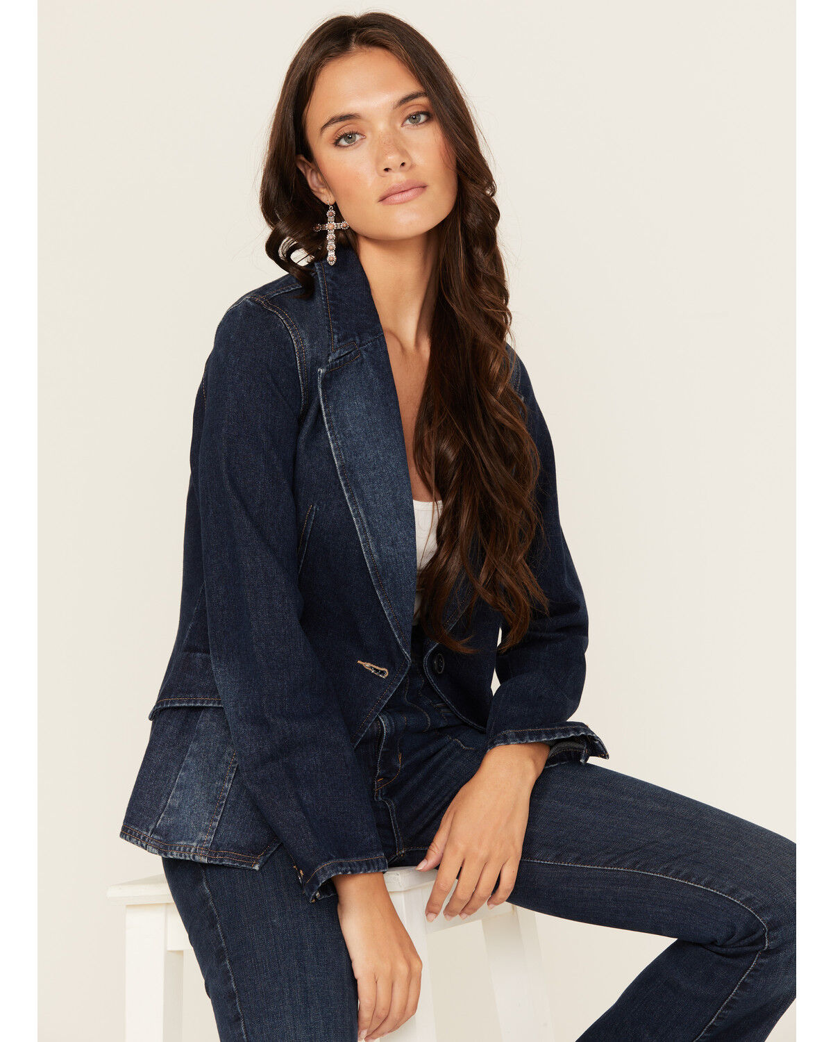 Boom Boom Jeans Women's Dark Wash Denim Blazer