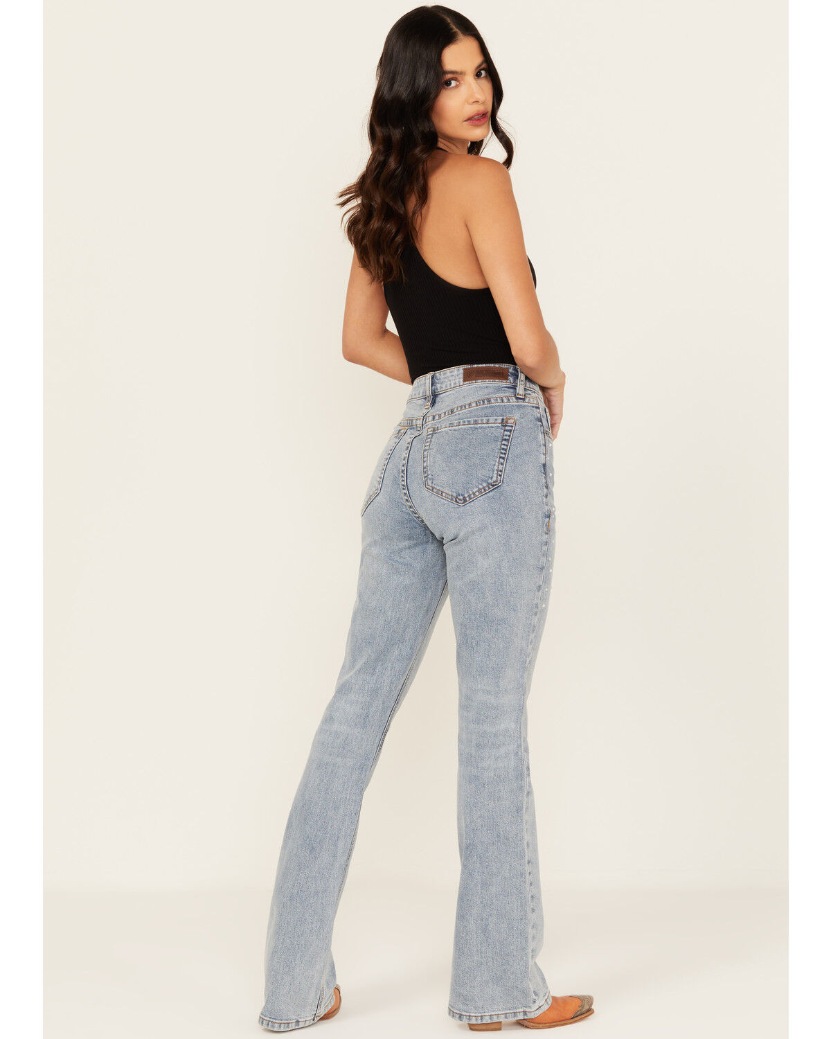 Rock & Roll Denim Women's Light Wash High Rise Rhinestone Studded Bootcut Stretch Denim Jeans