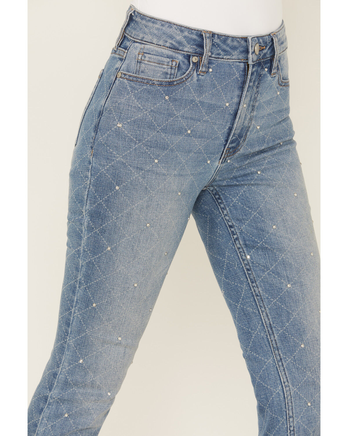 Shyanne Women's Caspian Medium Wash Embellished High Rise Flare Stretch Denim Jeans