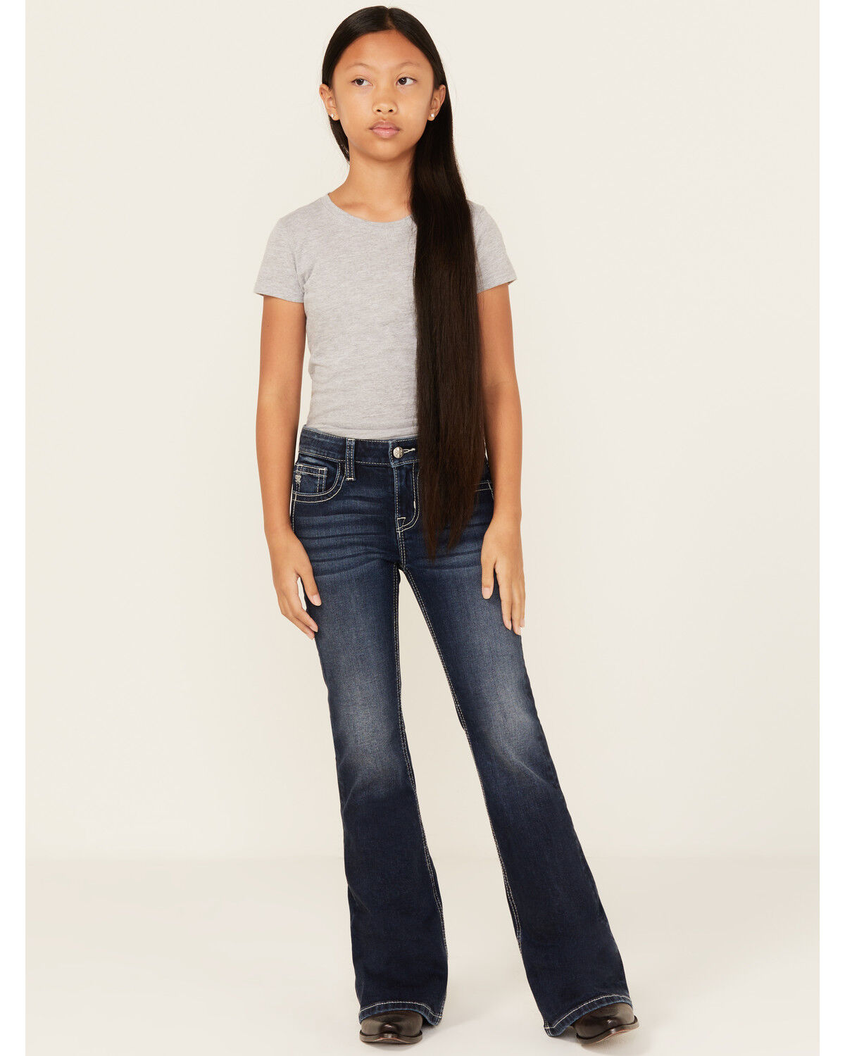 Miss Me Girls' Medium Wash Wing Pocket Bootcut Stretch Denim Jeans