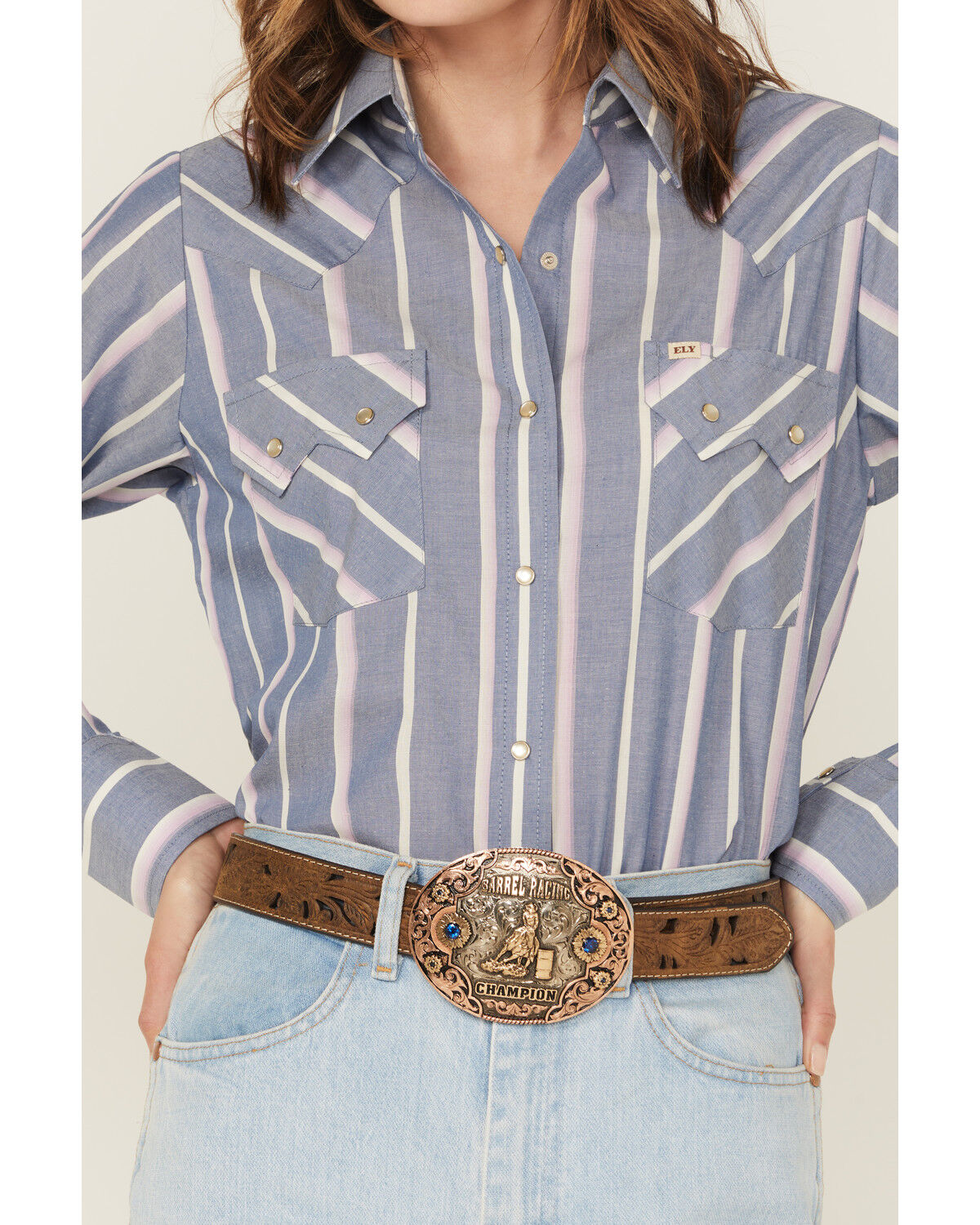 Cowboygirl by Jenna Paulette Women's Striped Long Sleeve Pearl Snap Western Shirt