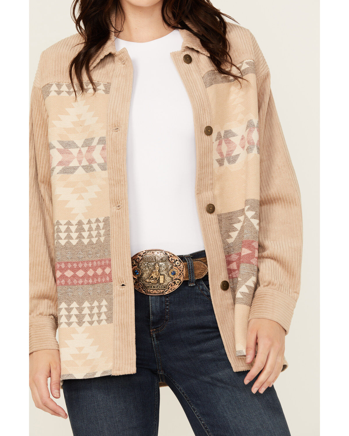Shyanne Women's Wide Wale Southwestern Print Corduroy Shacket