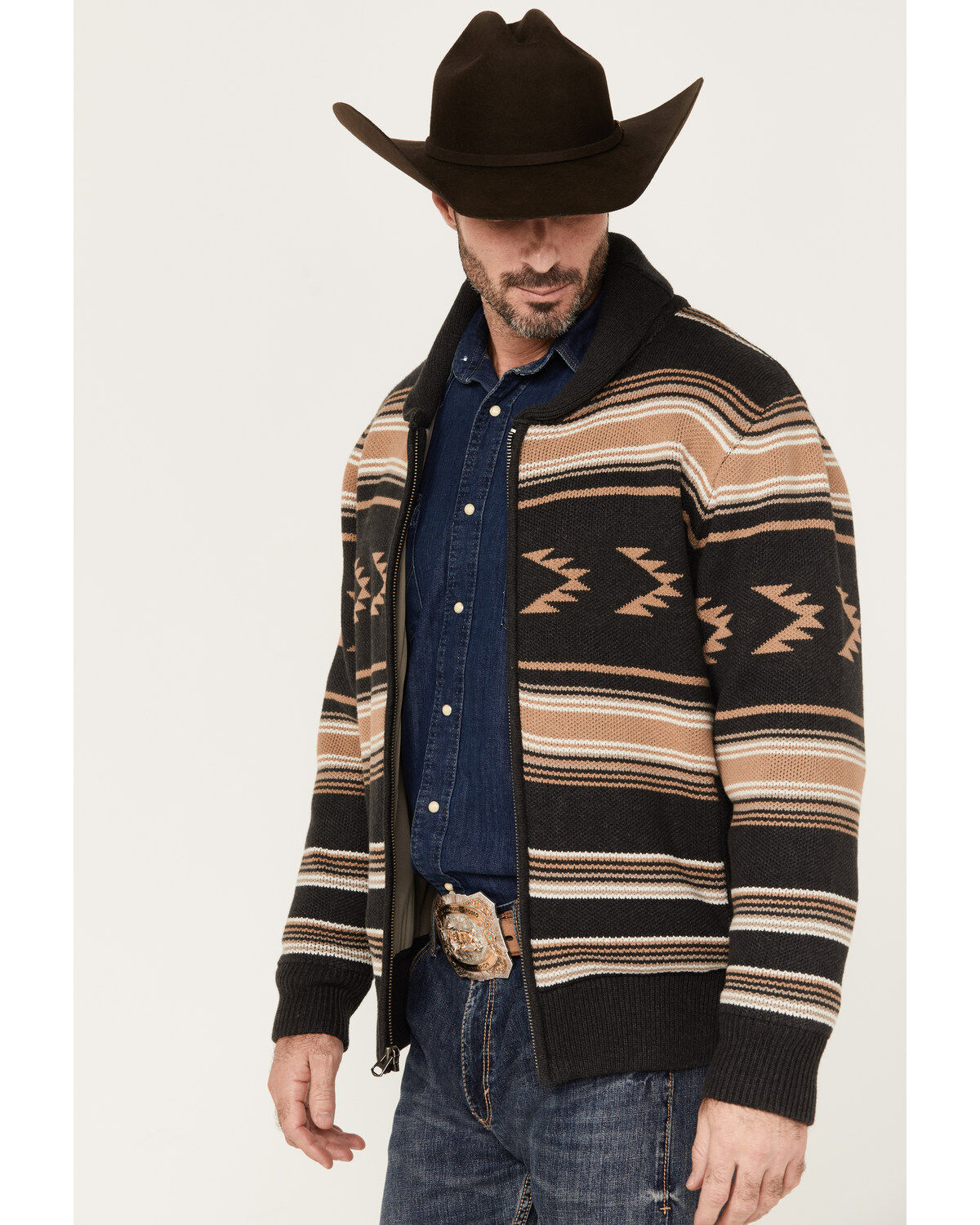 Cinch Men's Full-Zip Striped Sweater
