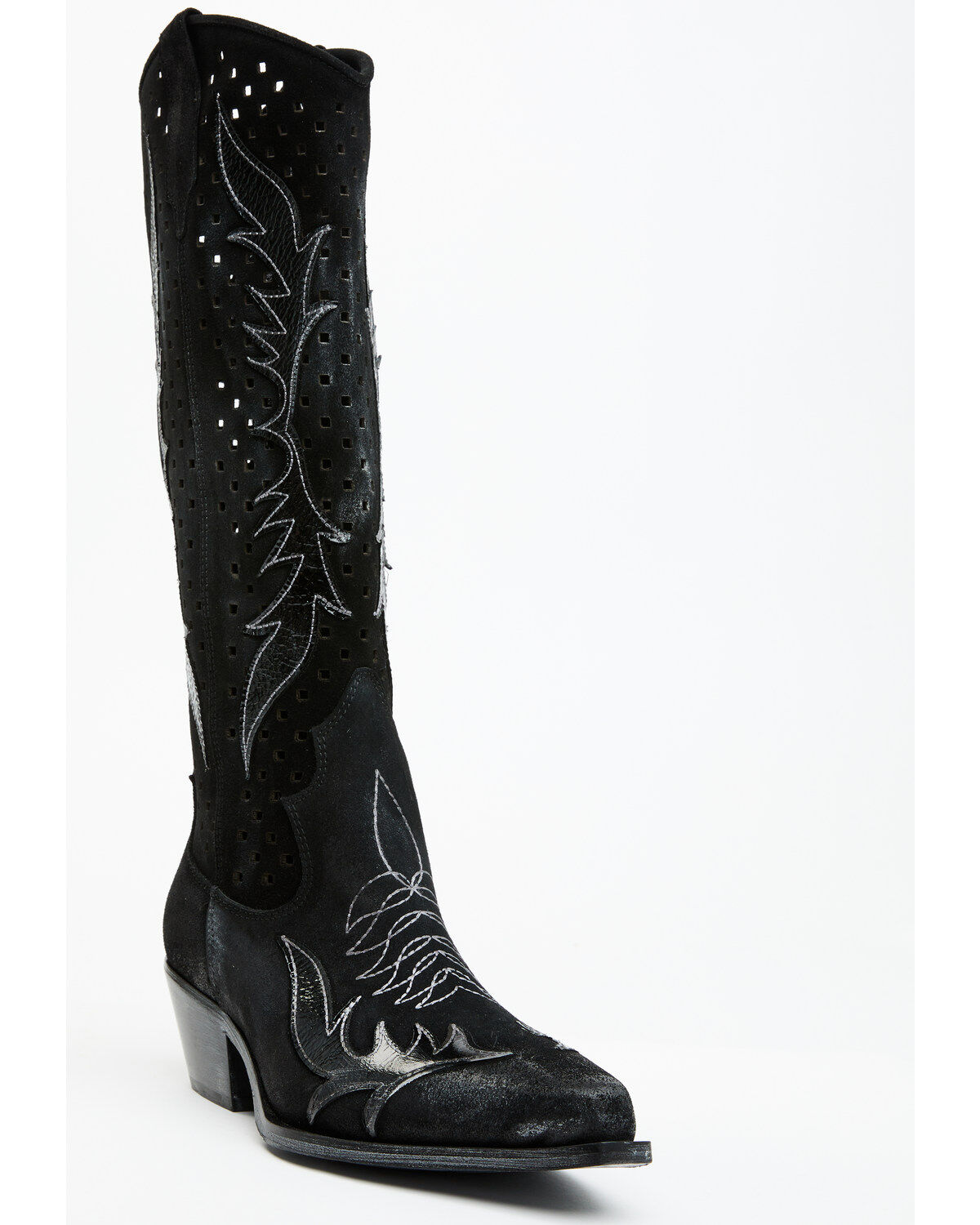 Italian Cowboy Women's Perforated Tall Western Boots - Snip Toe