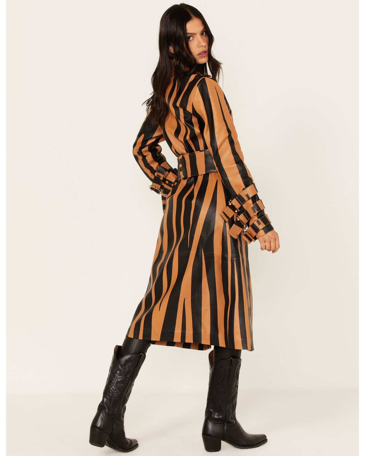 DANCASSAB Women's Diana Zebra Stripe Leather Coat