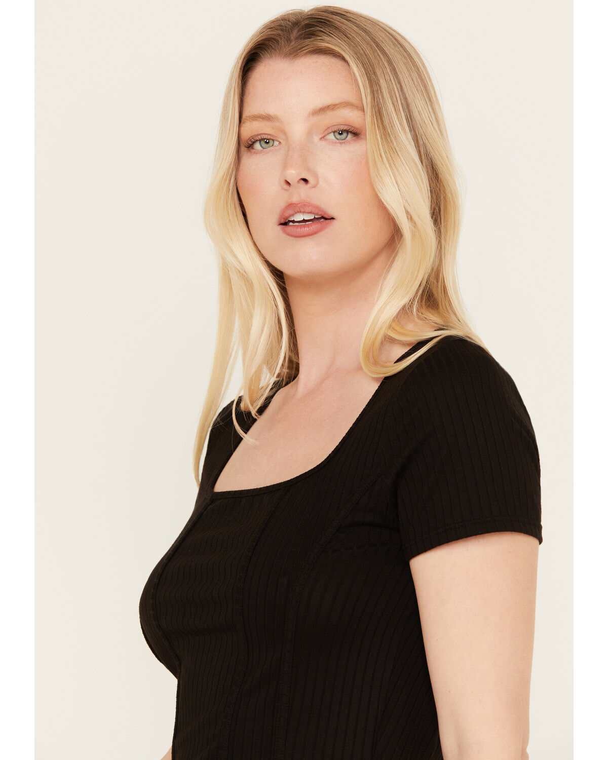 Moa Moa Women's Ribbed Corset Style Short Sleeve Top