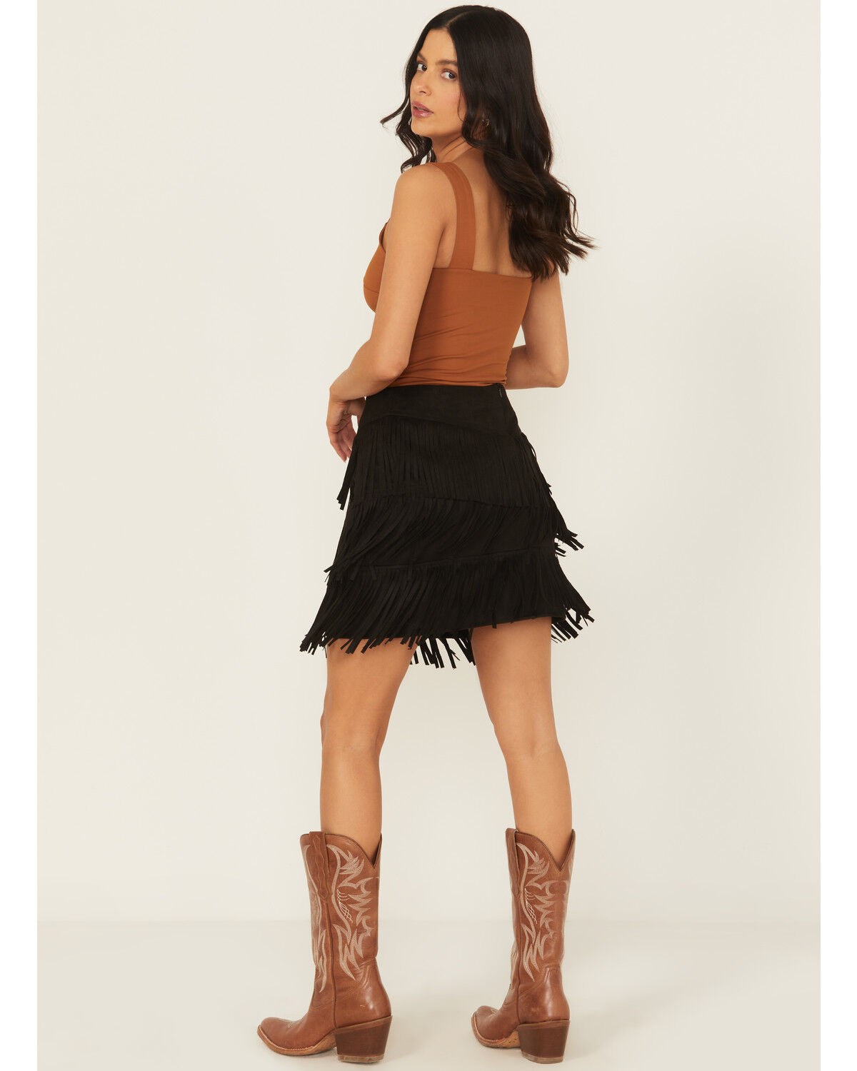 Fornia Women's Faux Suede Fringe Mini Skirt