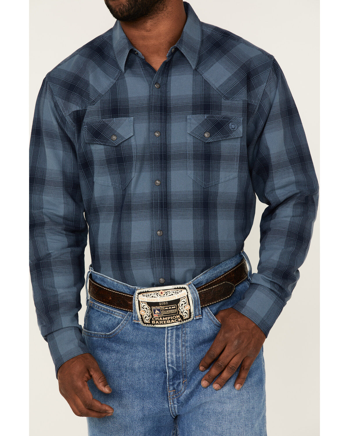 Blue Ranchwear Men's Large Plaid Long Sleeve Snap Western Shirt