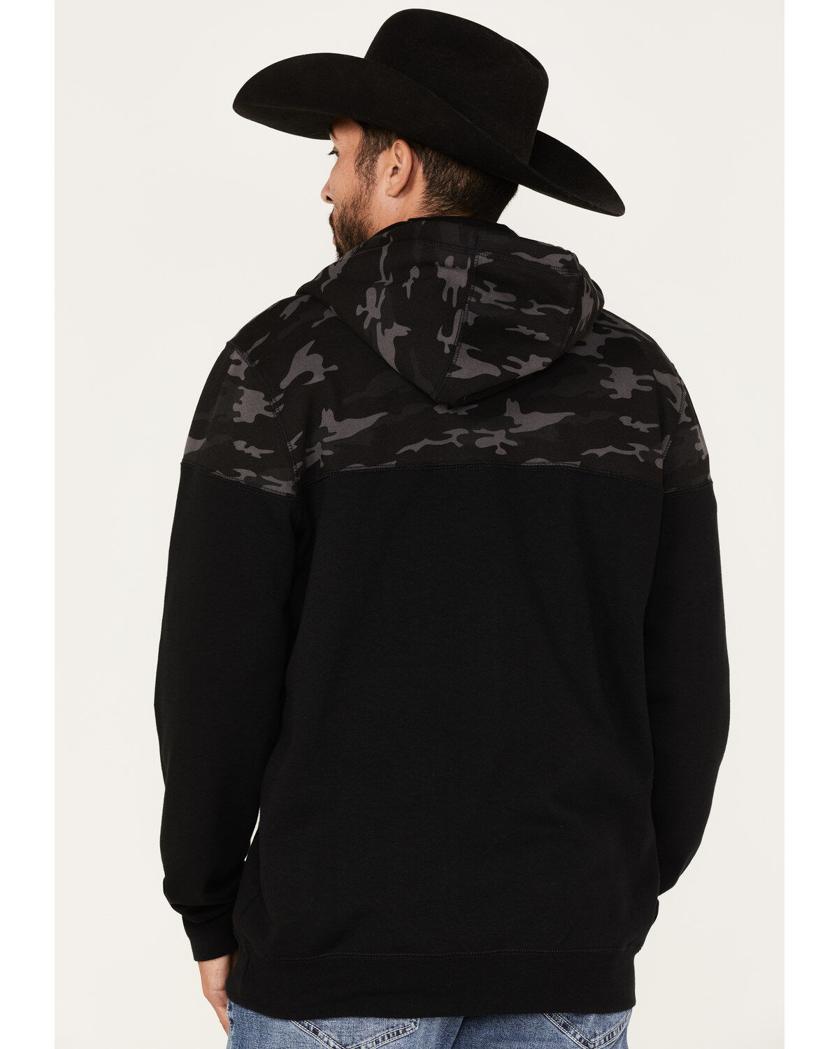 Moonshine Spirit Men's Midnight Camo Color-Blocked Zip-Front Hooded Pullover