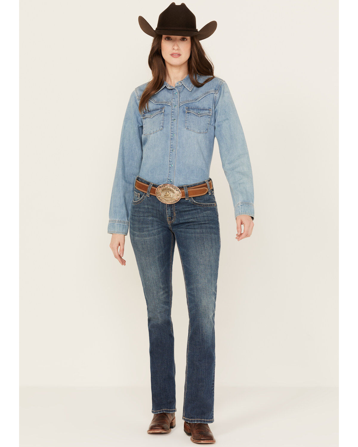 Panhandle Women's Medium Wash Mid Rise Stretch Riding Bootcut Jeans