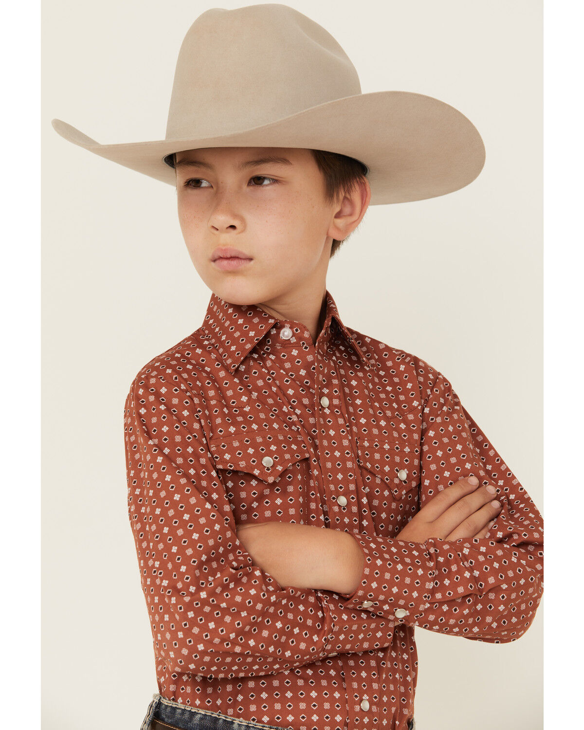 Ely Walker Boys' Geo Print Long Sleeve Snap Stretch Western Shirt