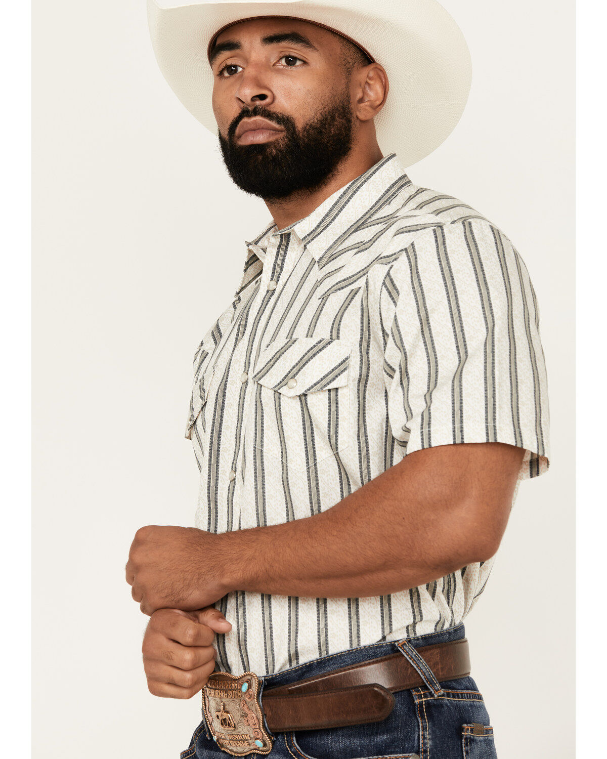 Gibson Trading Co Men's Side Swipe Vertical Striped Print Short Sleeve Snap Western Shirt