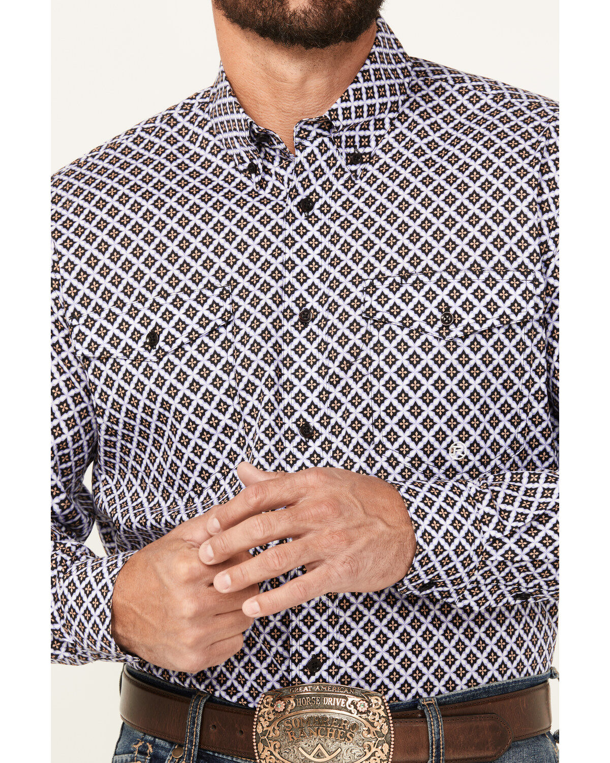 Roper Men's Amarillo Geo Print Long Sleeve Button-Down Western Shirt