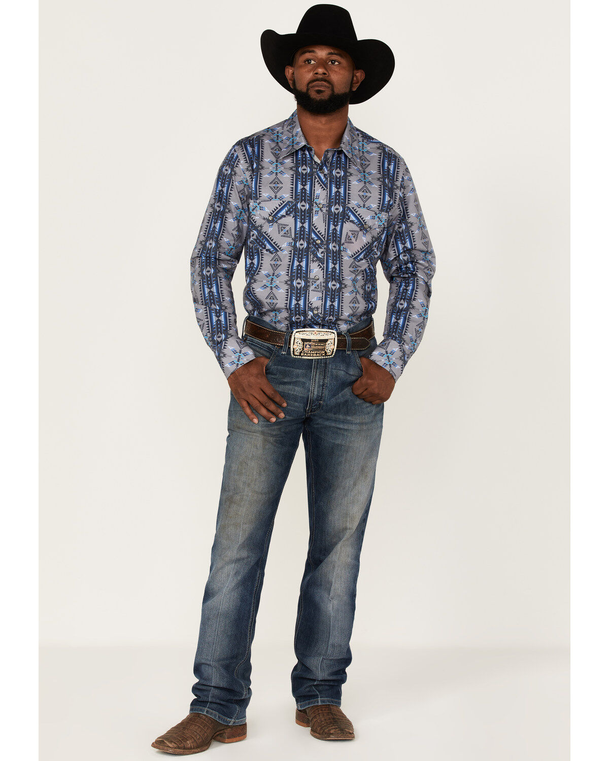Rock & Roll Denim Men's Vertical Southwestern Stripe Long Sleeve Snap Western Shirt