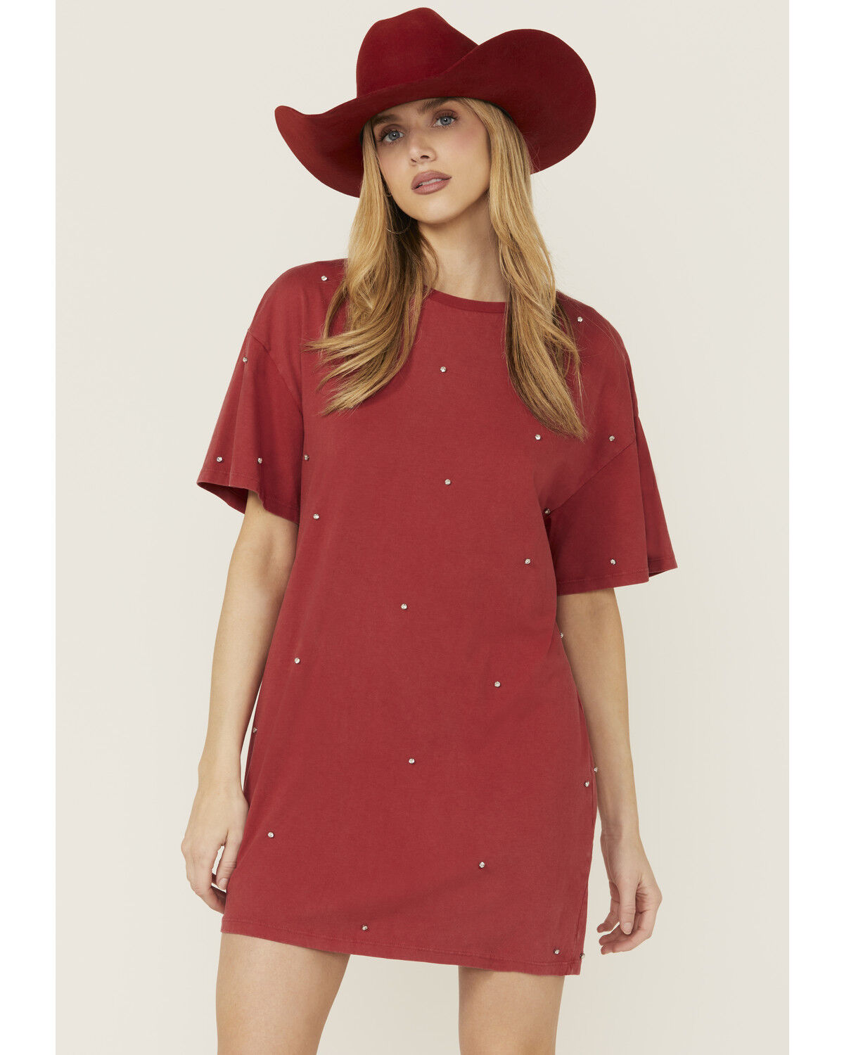 Rock & Roll Denim Women's Rhinestone Short Sleeve T-Shirt Mini Dress
