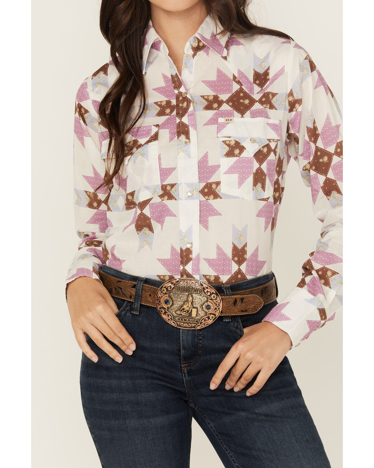 Cowboygirl by Jenna Paulette Women's Patchwork Print Long Sleeve Pearl Snap Western Shirt