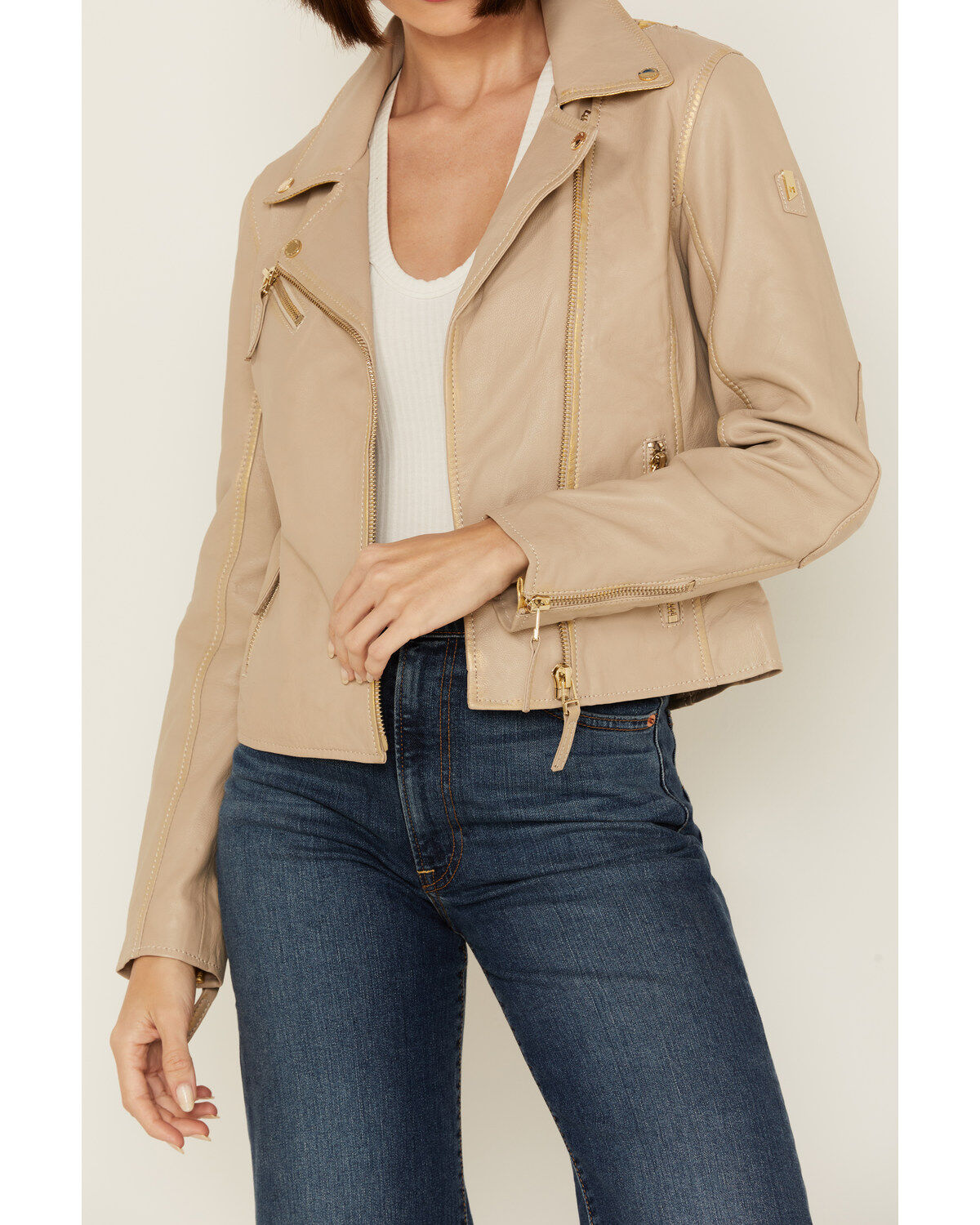 Mauritius Leather Women's Christy Star Zip-Front Moto Leather Jacket