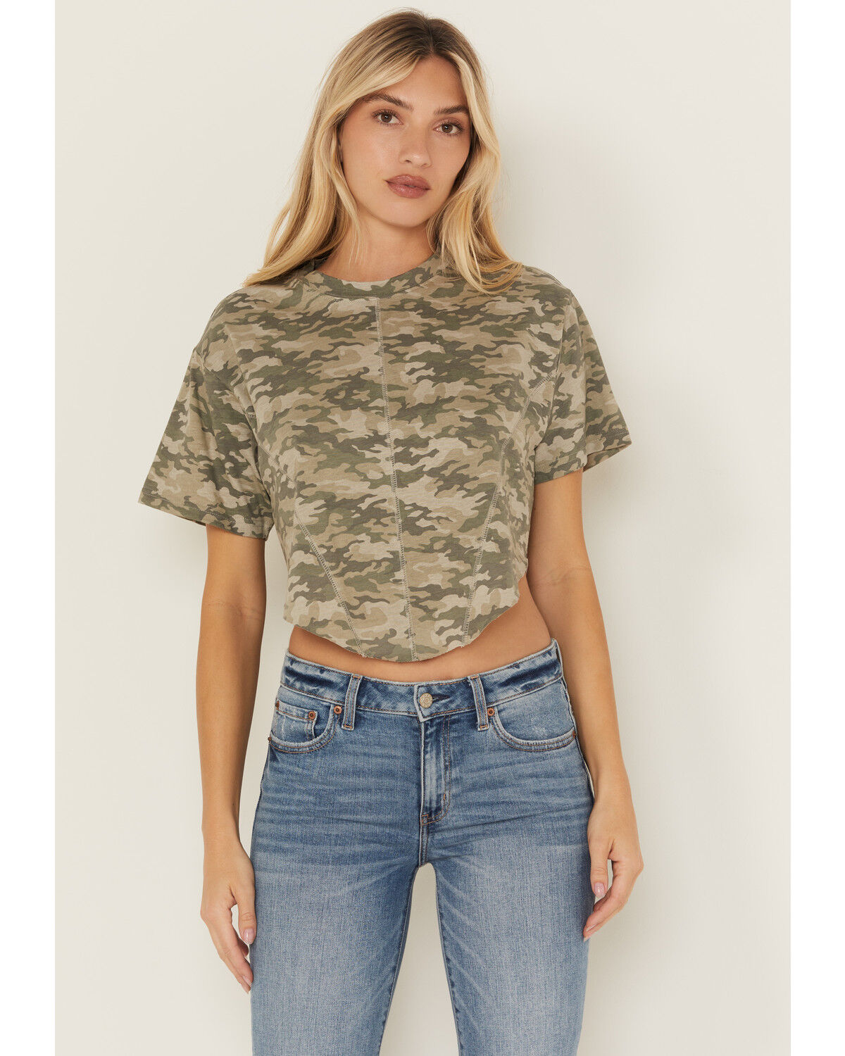 Youth in Revolt Women's Camo Print Seamed Tee