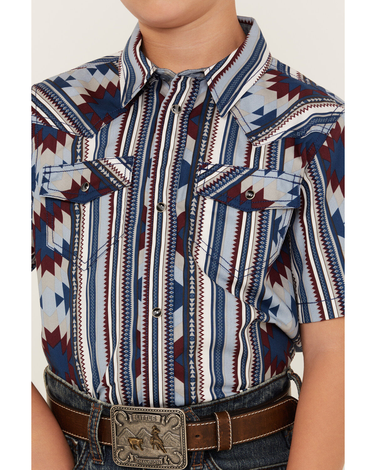 Cody James Boys' Southwestern Striped Short Sleeve Snap Western Shirt