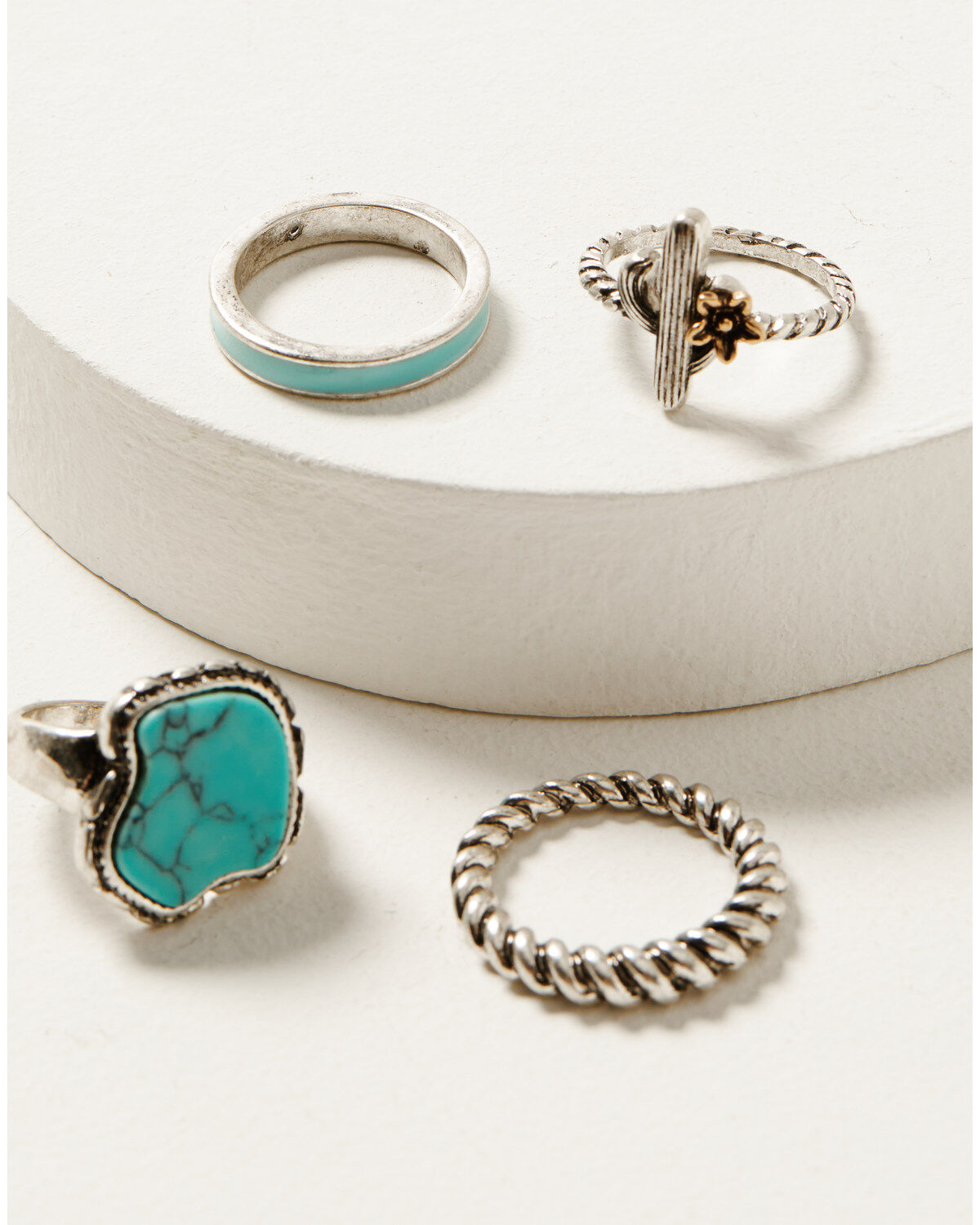 Shyanne Women's Cactus Flower Turquoise Stone Ring Set - 4-Piece