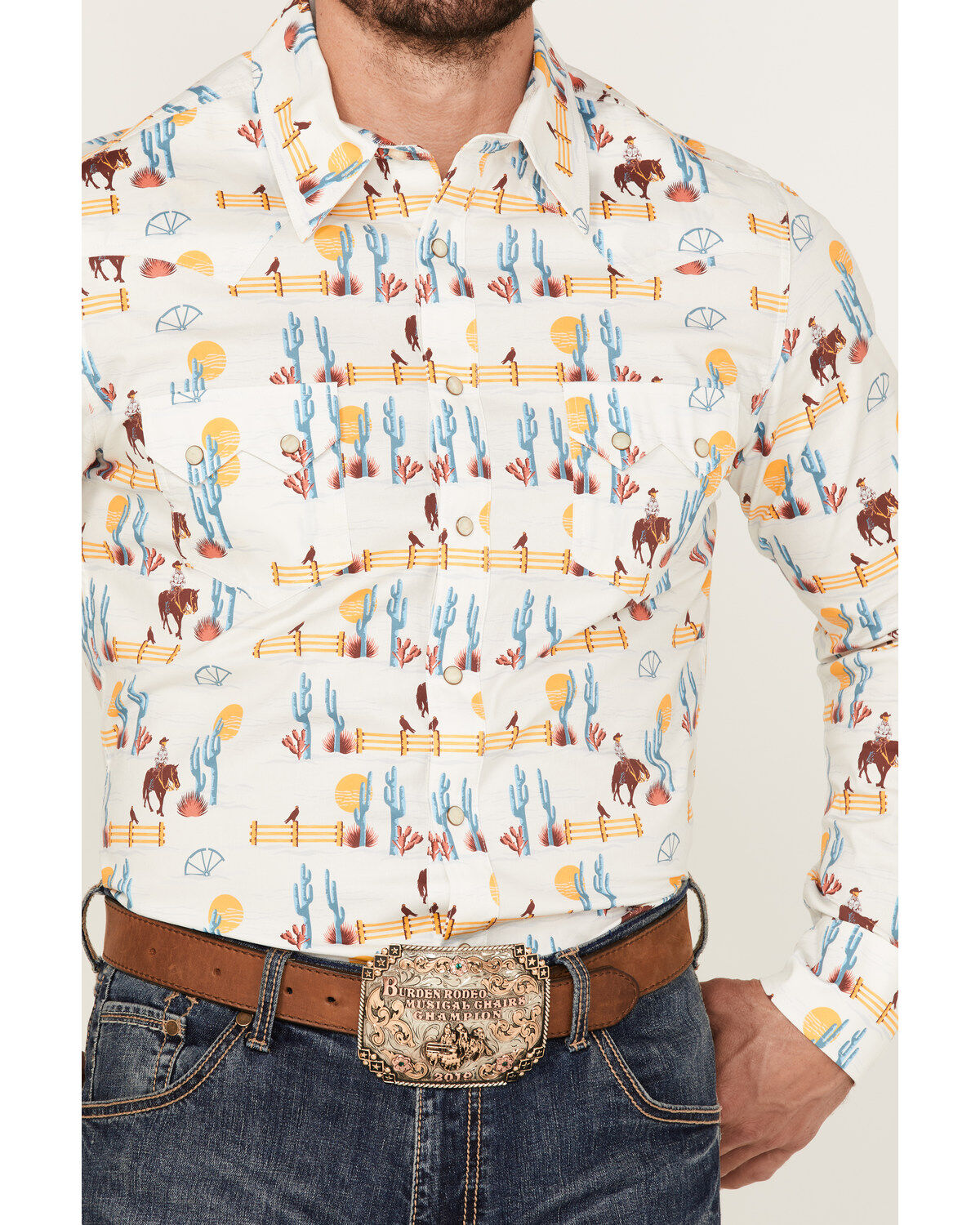 Dale Brisby Men's All-Over Scenic Print Long Sleeve Snap Western Shirt