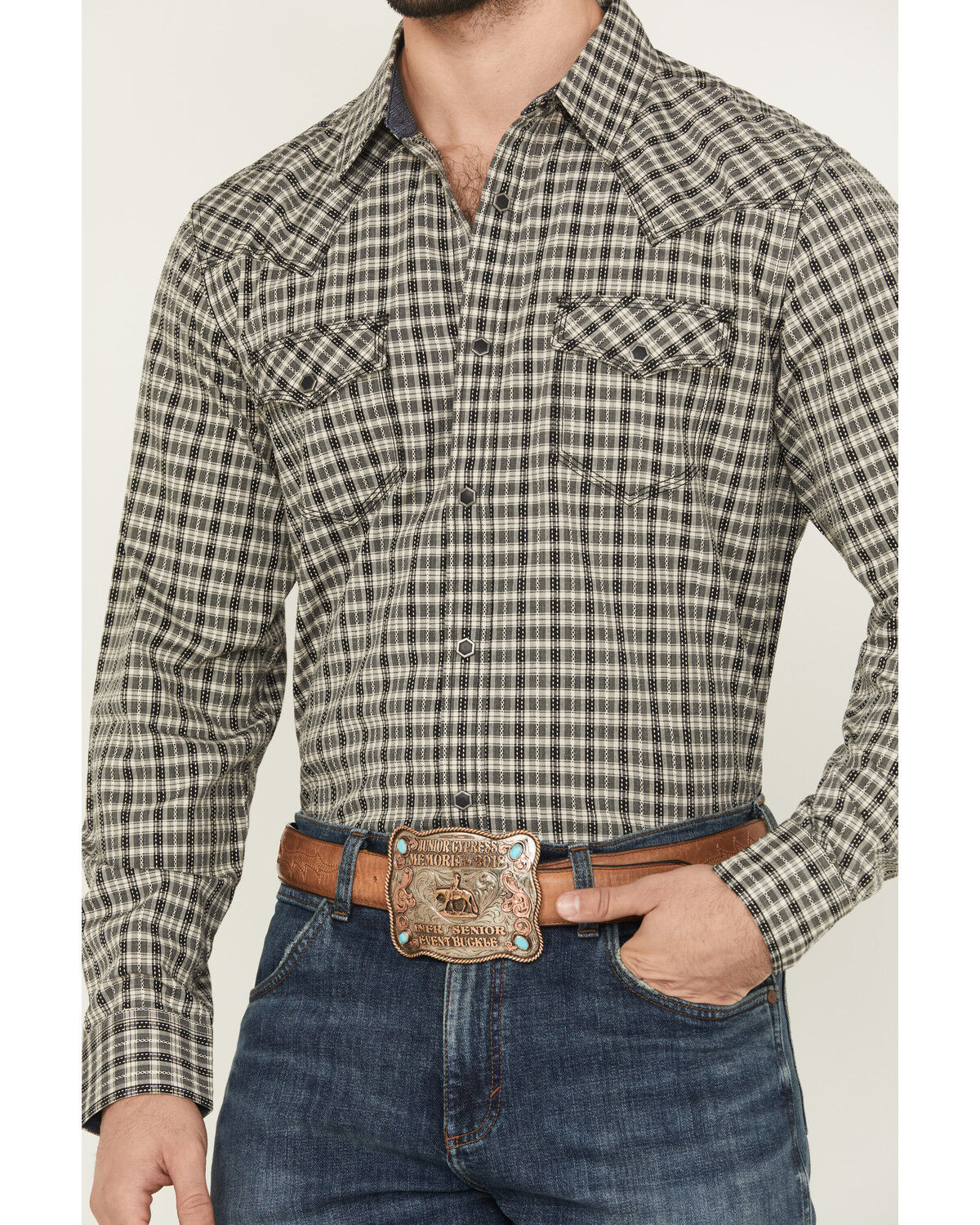 Moonshine Spirit Men's High Strung Dobby Plaid Print Long Sleeve Snap Western Shirt