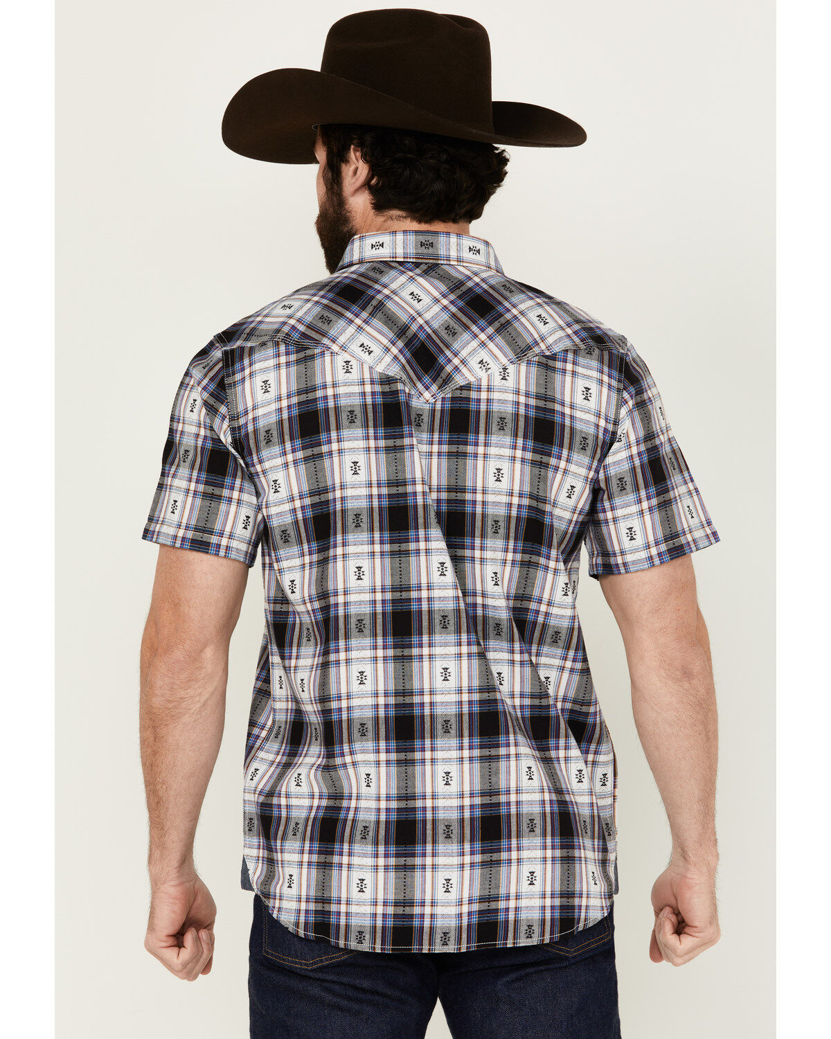 Moonshine Spirit Men's Wreckless Plaid Print Short Sleeve Snap Western Shirt