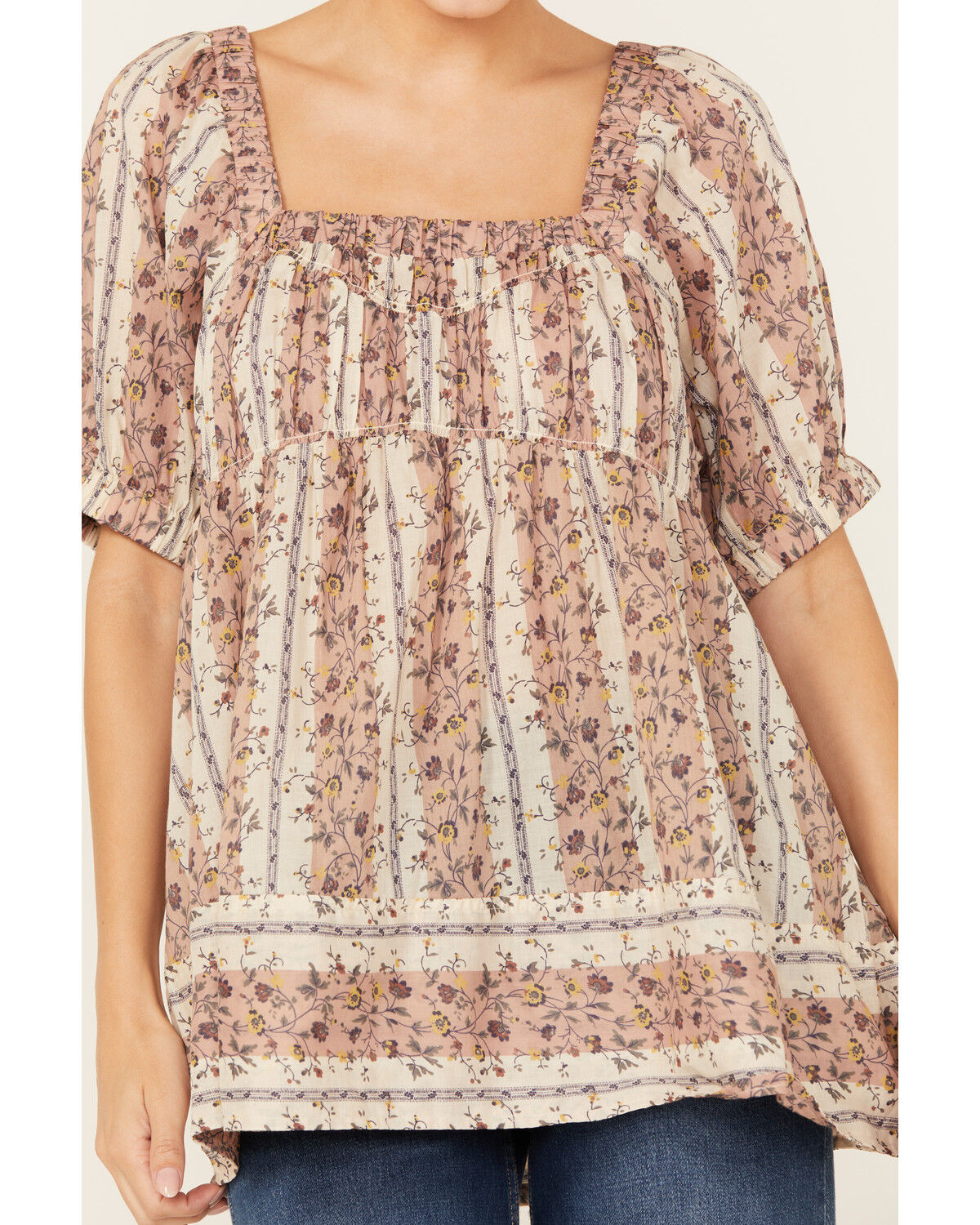 Free People Women's Vintage Lover Floral Print Short Sleeve Blouse