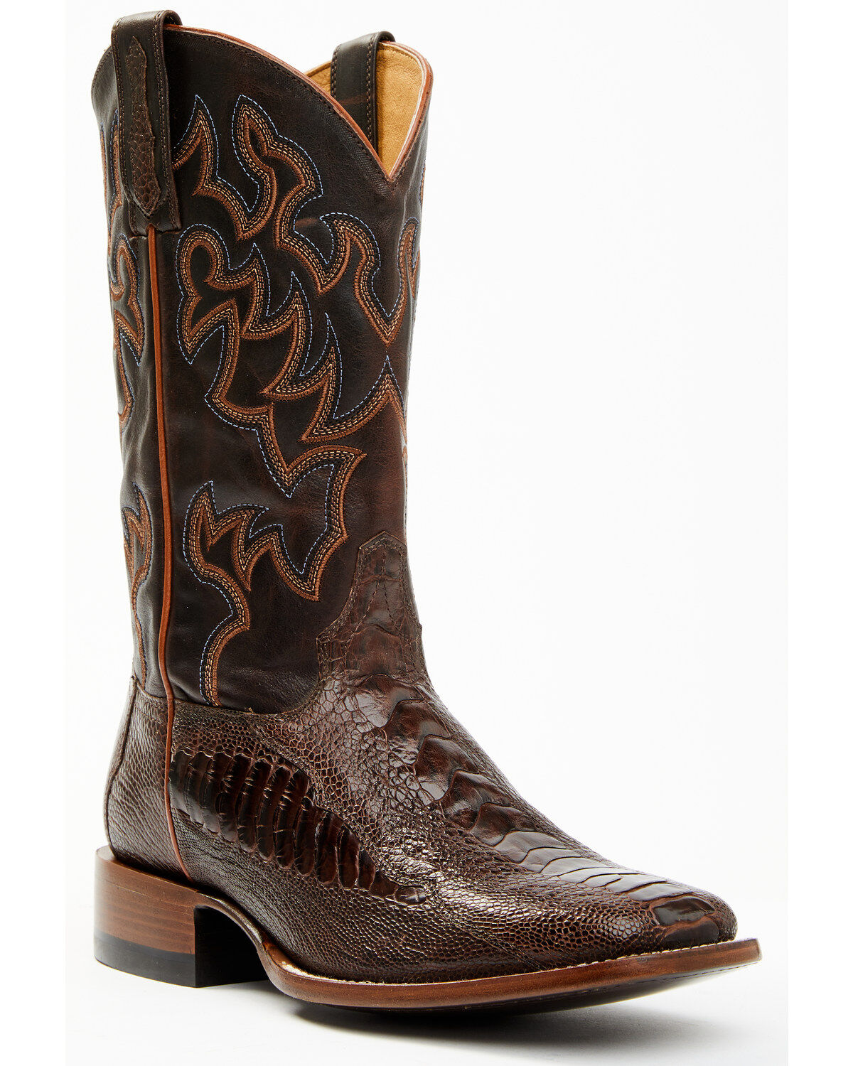 Cody James Men's Antique Cafe Ostrich Leg Exotic Western Boots - Broad Square Toe