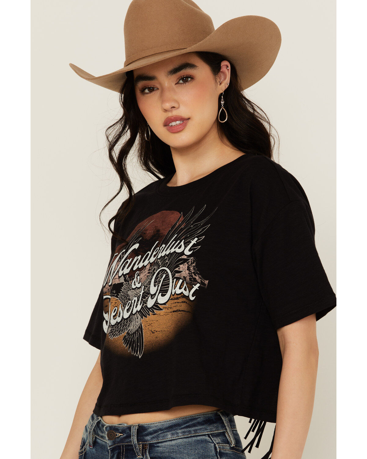 Shyanne Women's Wanderlust Fringe Back Short Sleeve Graphic Tee