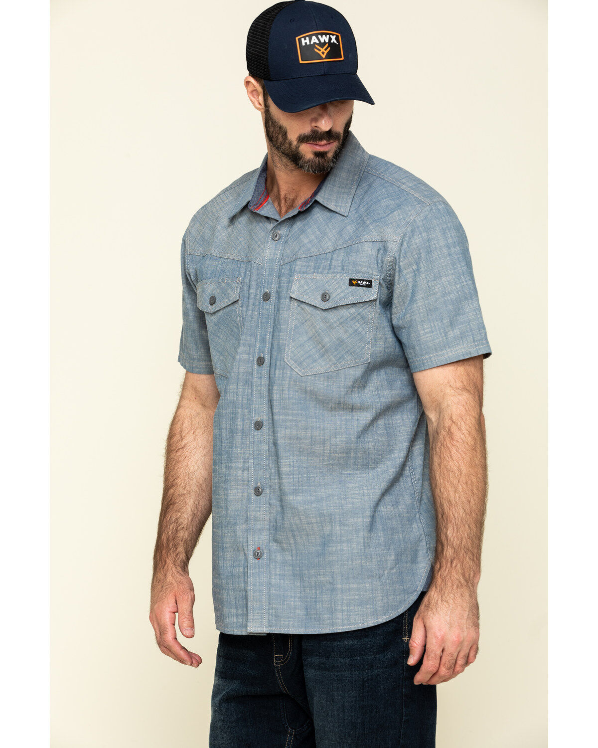 Hawx Men's Rancho Chambray Solid Short Sleeve Work Shirt