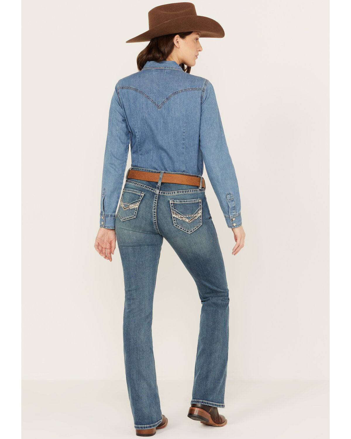Rock & Roll Denim Women's Medium Wash Mid Rise Bootcut Extra Stretch Riding Jeans