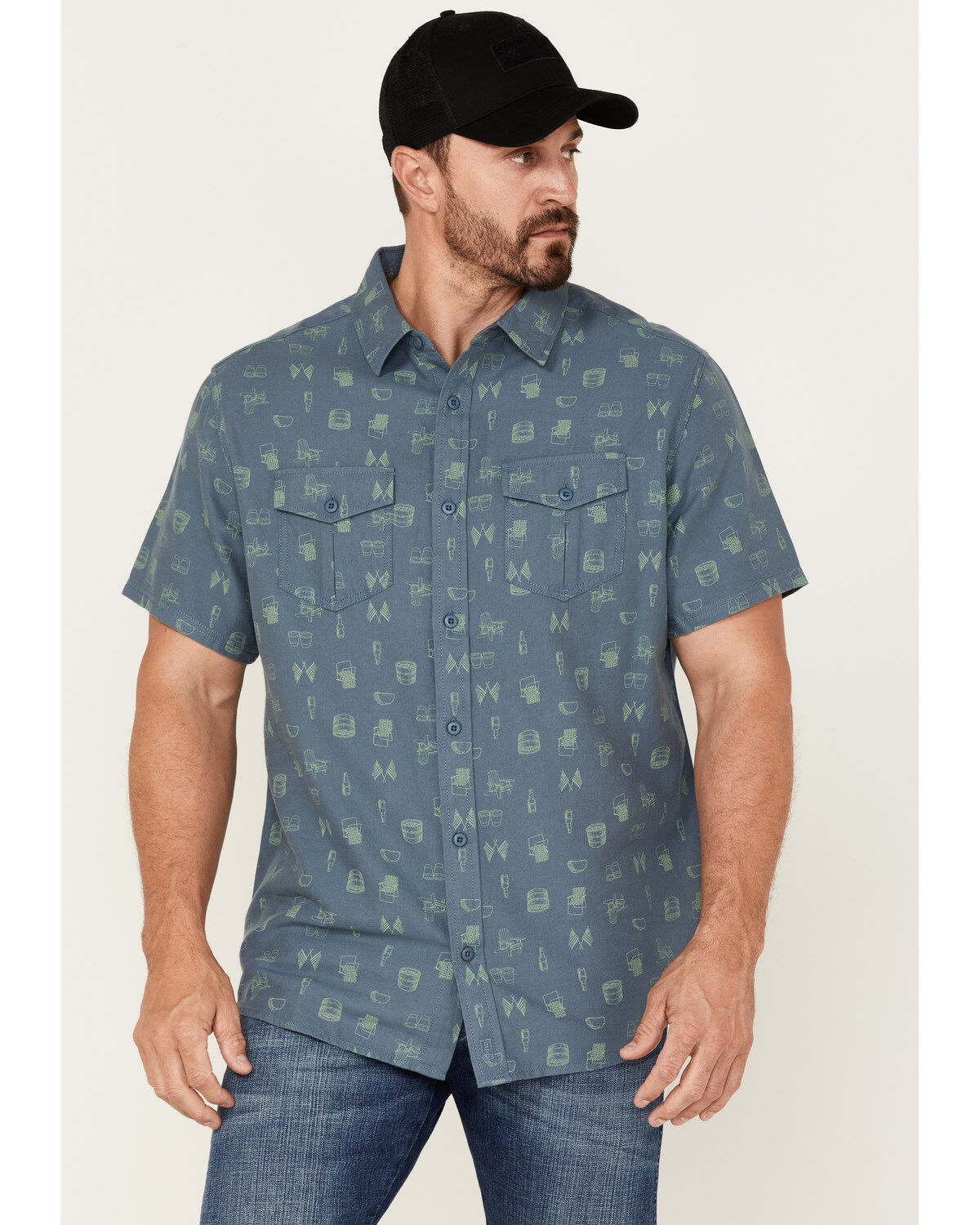 Brothers and Sons Men's Conversational Print Short Sleeve Button-Down Western Shirt
