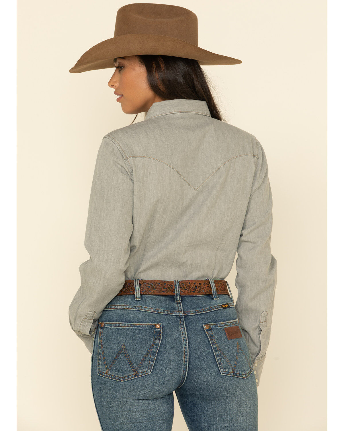 Wrangler Women's Solid Long Sleeve Snap Denim Shirt