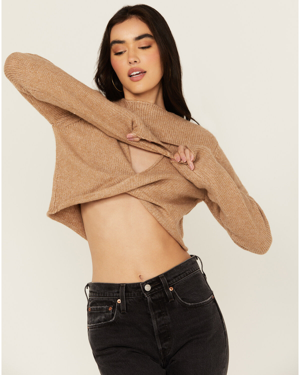 Cleo + Wolf Women's Reversible Cut Out Cropped Sweater