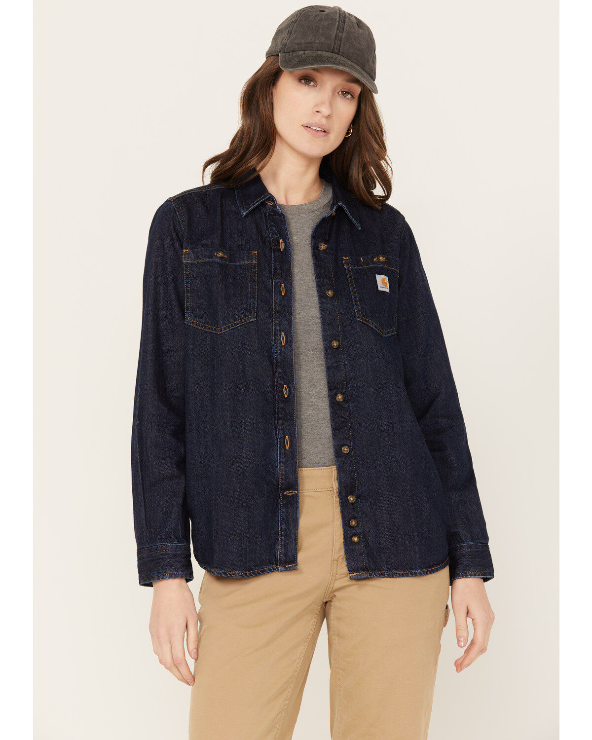 Carhartt Women's Relaxed Fit Midweight Denim Long Sleeve Work Shirt