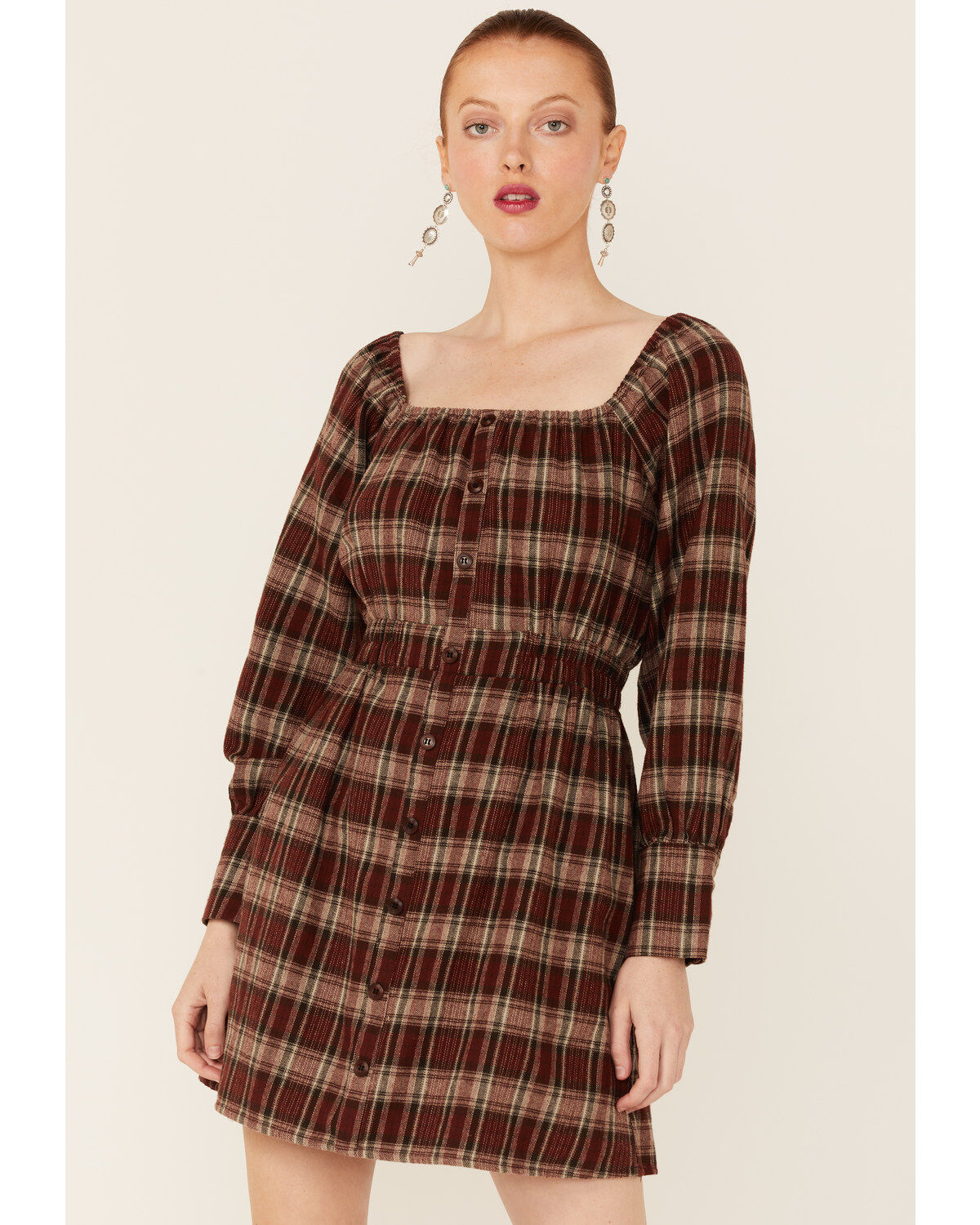 Paper Crane Women's Long Sleeve Plaid Mini Dress