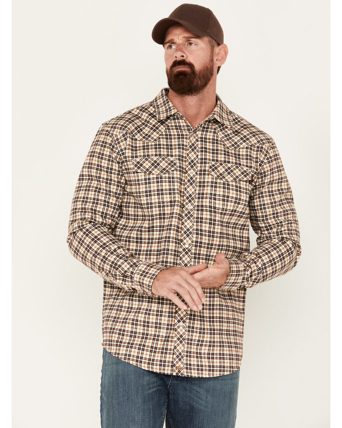 Cody James Men's FR Midweight Plaid Print Long Sleeve Pearl Snap Work Shirt