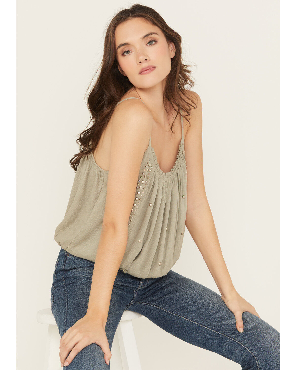 Rock & Roll Denim Women's Studded Elastic Hem Cami