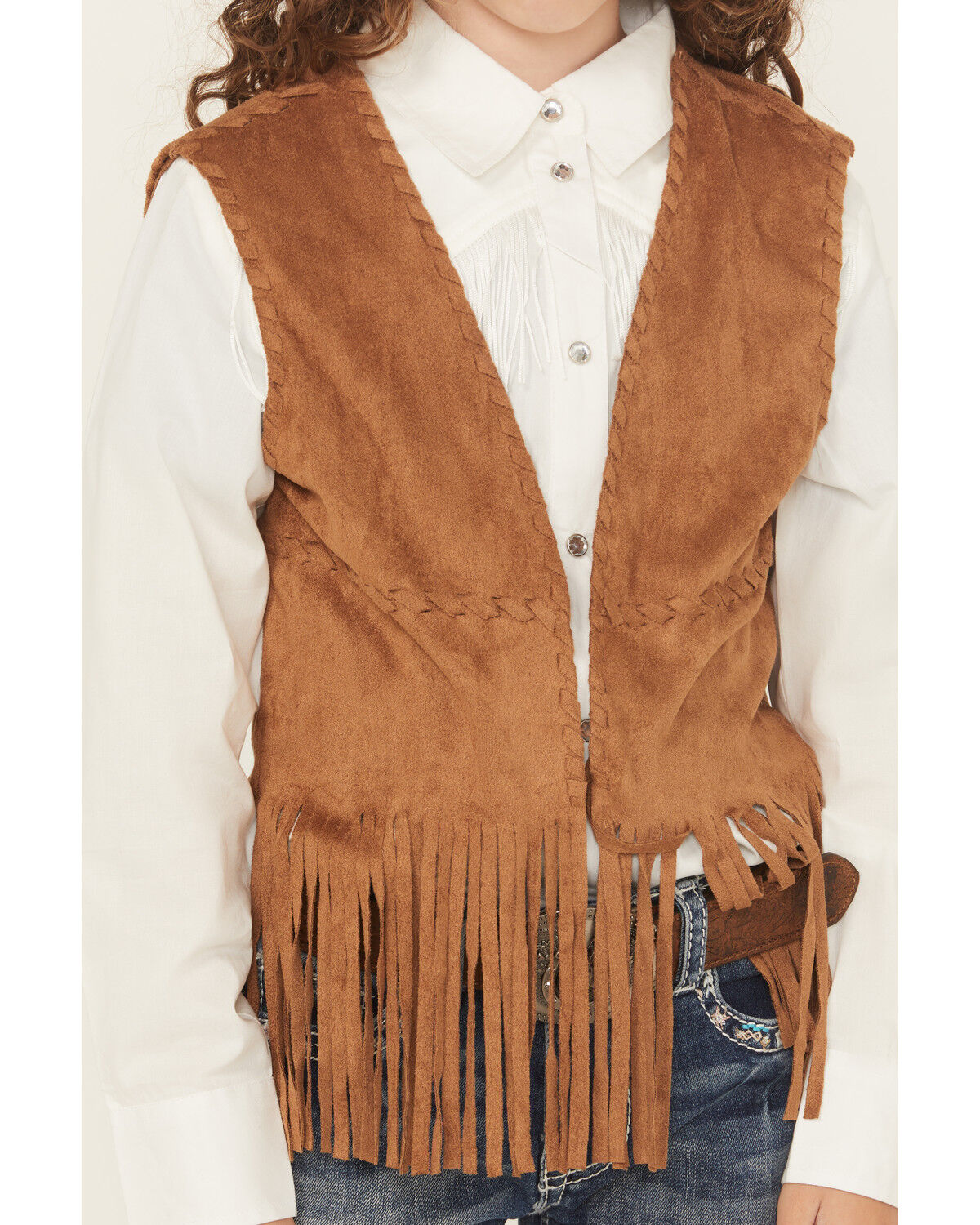 Fornia Girls' Faux Suede Whipstitch Fringe Vest