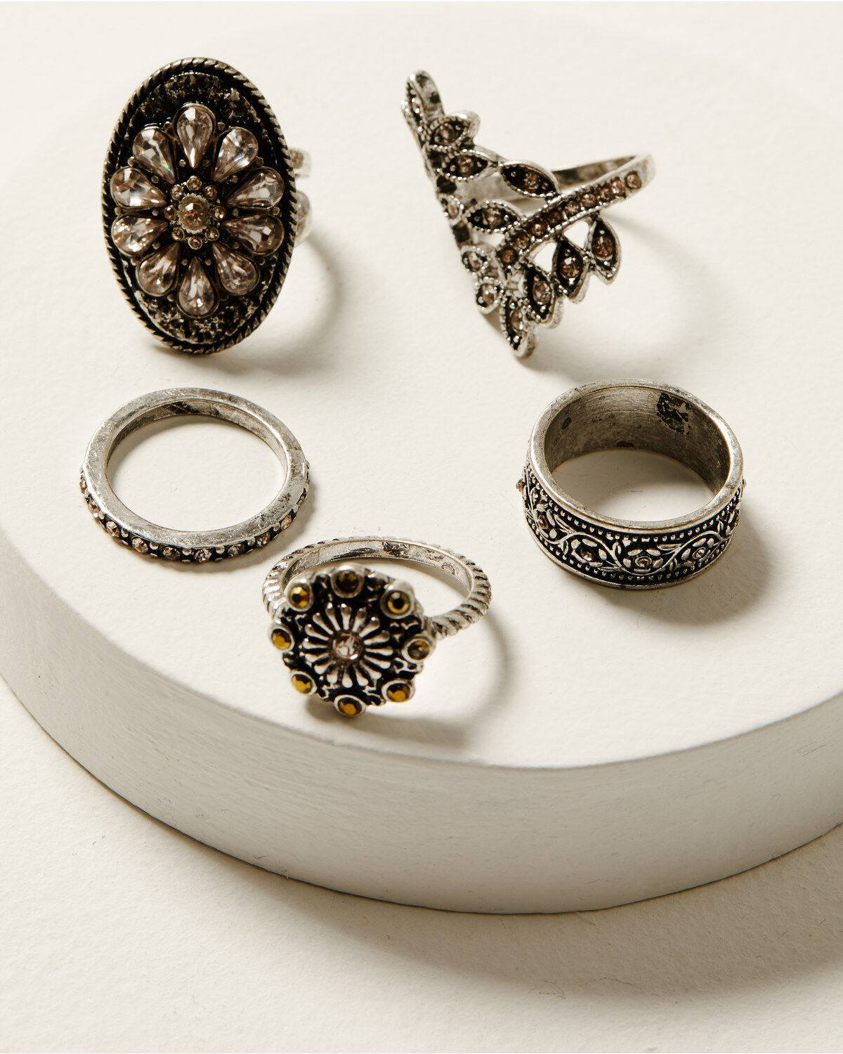 Shyanne Women's Champagne Chateau 5-Piece Silver Ring Set