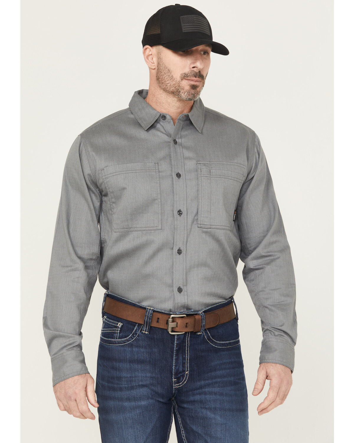 Hawx Men's FR Herringbone Long Sleeve Button-Down Work Shirt