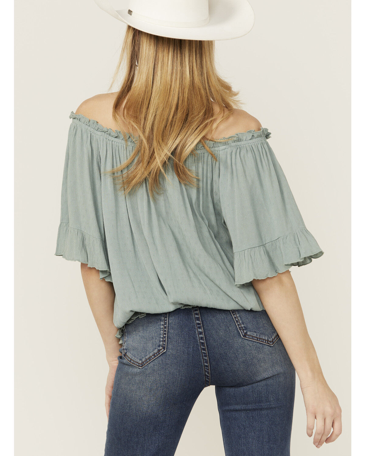 Band Of The Free Women's Solid Short Sleeve Off The Shoulder Blouse
