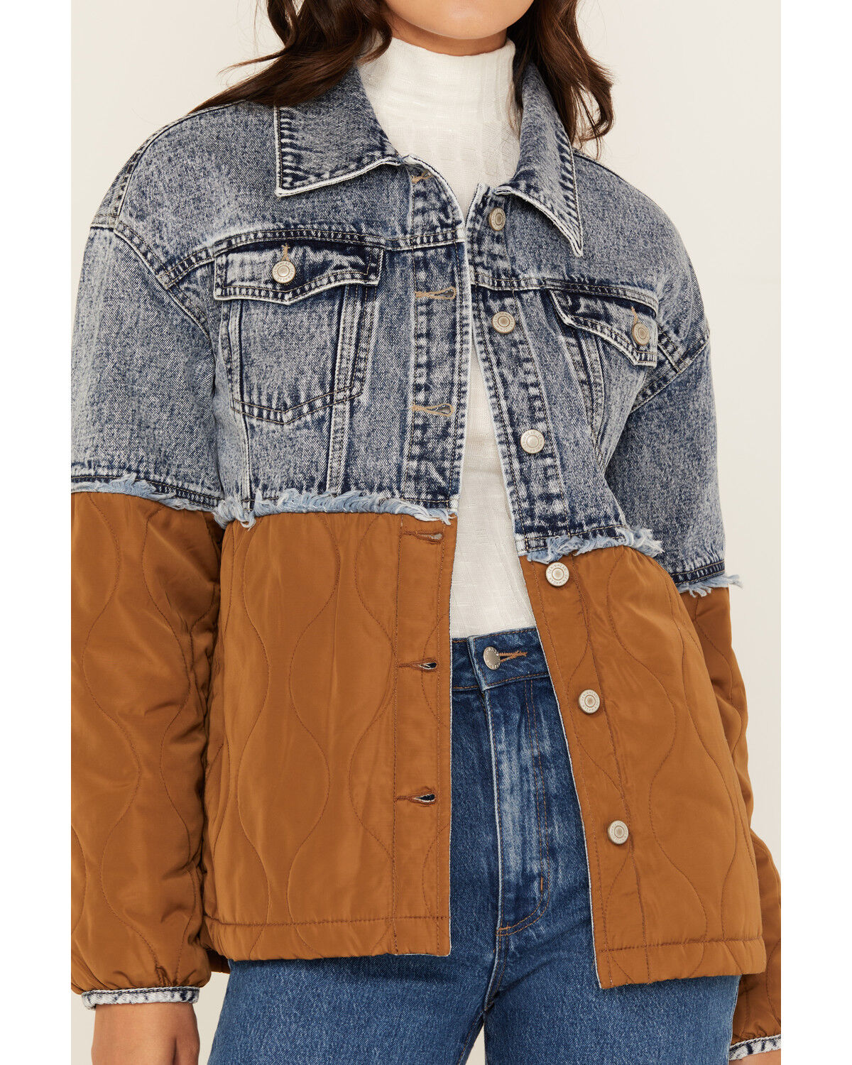 Ashley Women's Color Block Quilted Denim Jacket