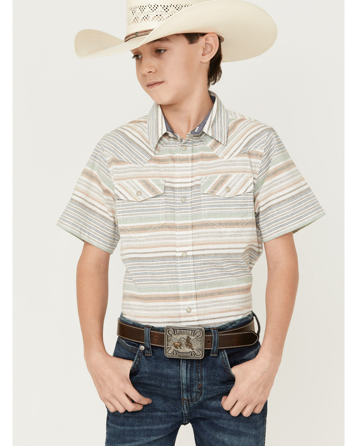 Cody James Boys' Faithful Striped Short Sleeve Western Shirt