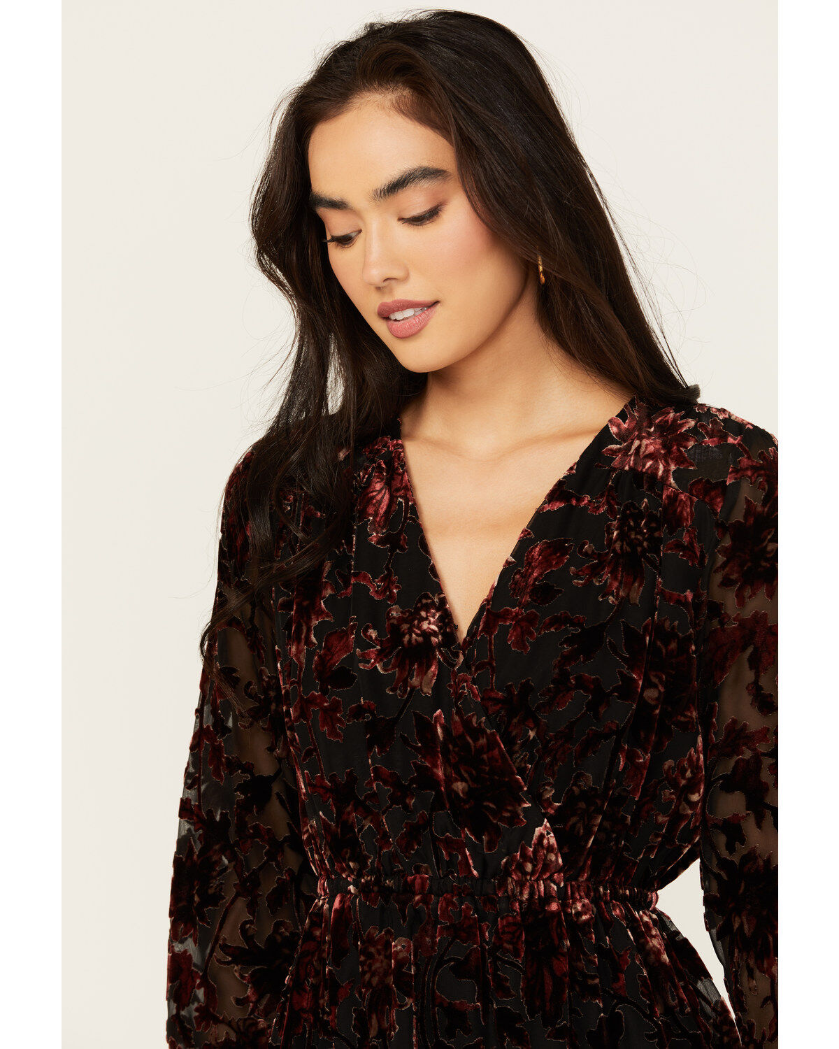 Shyanne Women's Burnout Velvet Peasant Mini Dress