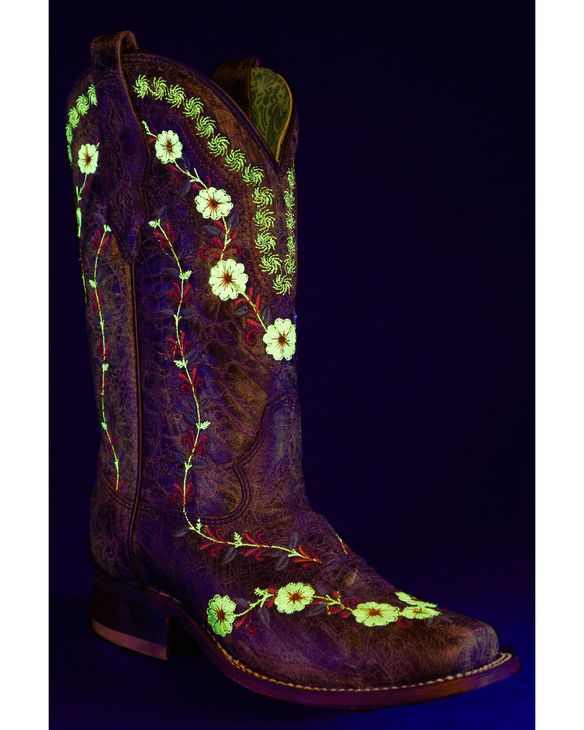 Corral Women's Floral Blacklight Western Boots - Square Toe